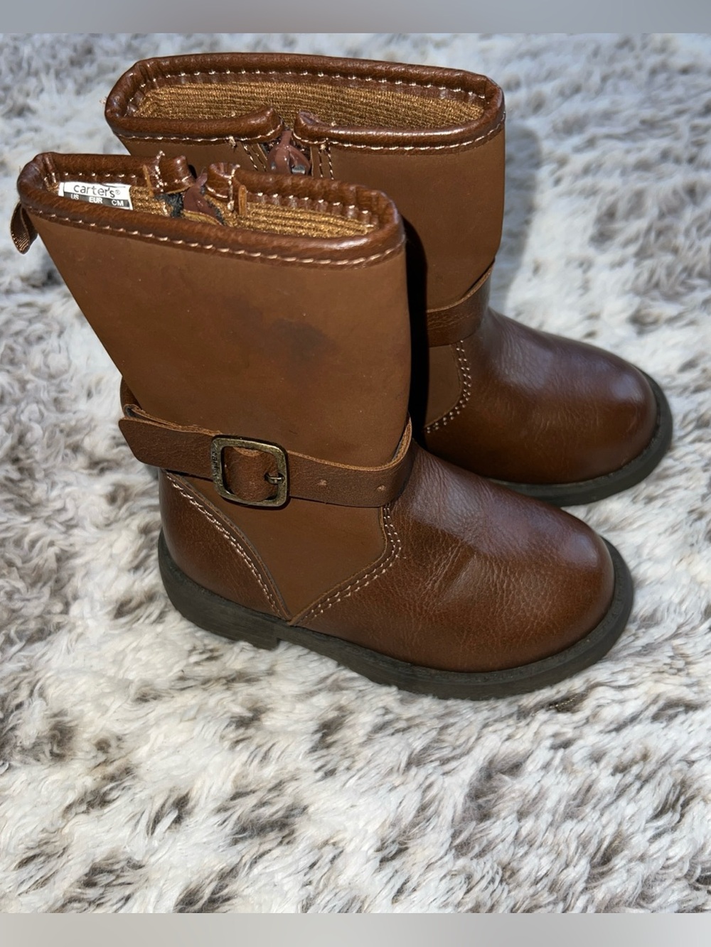 Carter's Girls Faux Leather Brown Riding Boots Size 5 Zip Up Shoes
